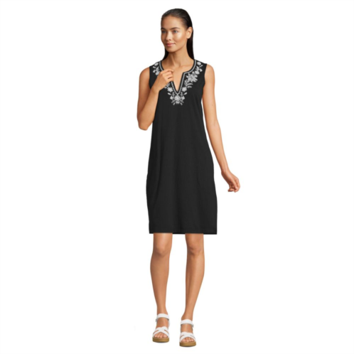 Womens Lands End Embroidered Swim Cover-Up Dress