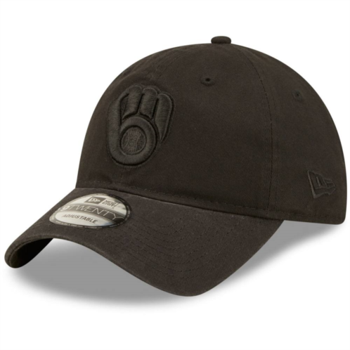 Mens New Era Milwaukee Brewers Black On Black Core Classic 2.0 9TWENTY Adjustable Hat
