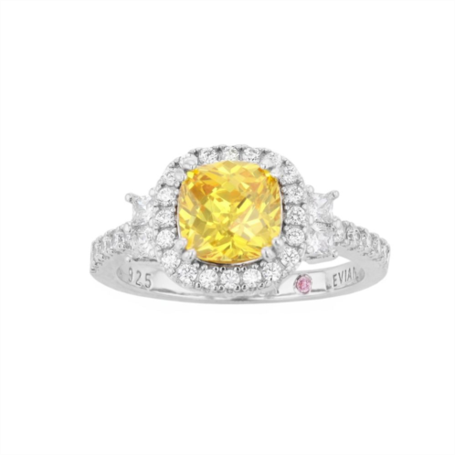 SLNY Sterling Silver Yellow Cushion Cut Cubic Zirconia Engagement Ring