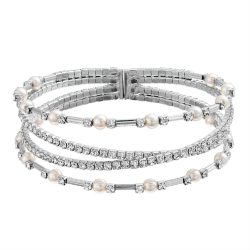 Vieste Crystal & Pearl Criss Cross Nickel Free Cuff Bracelet