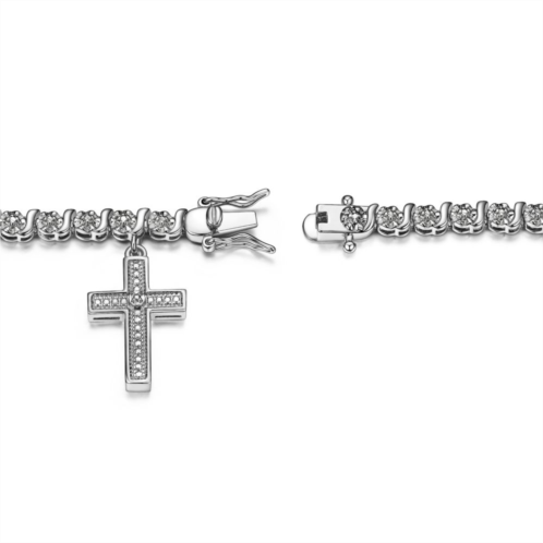 Sarafina Silver Tone Diamond Accent Cross Charm Bracelet