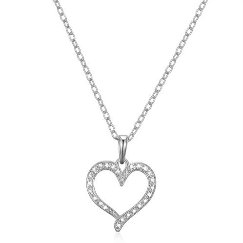 Sarafina Silver Tone Diamond Accent Open Heart Pendant Necklace