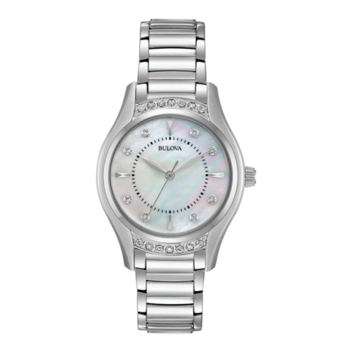 Bulova Womens Stainless Steel Mother Of Pearl & Diamond Accent Watch - 96R216