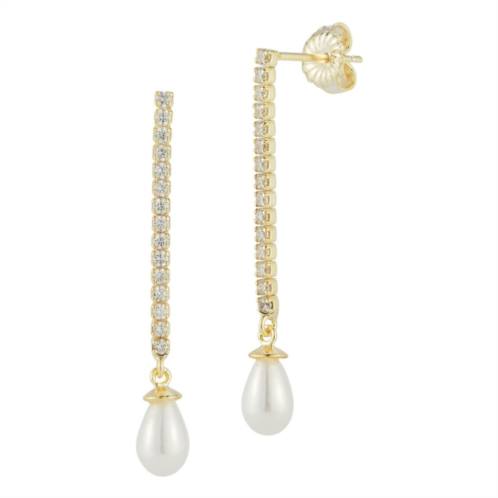 Sunkissed Sterling Freshwater Cultured Pearl & Cubic Zirconia Tennis Drop Earrings