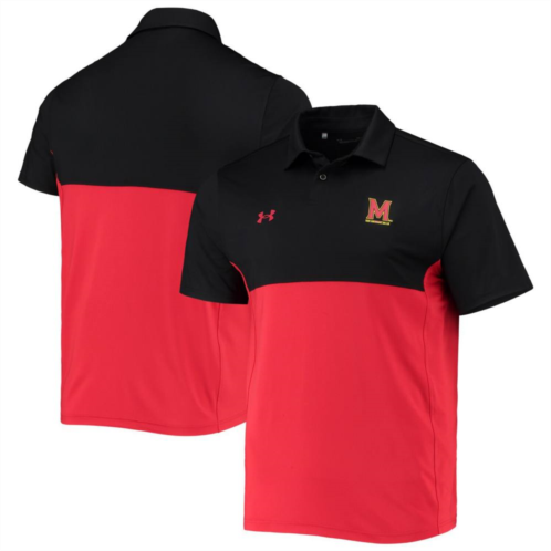 Mens Under Armour Black/Red Maryland Terrapins 2022 Blocked Coaches Performance Polo