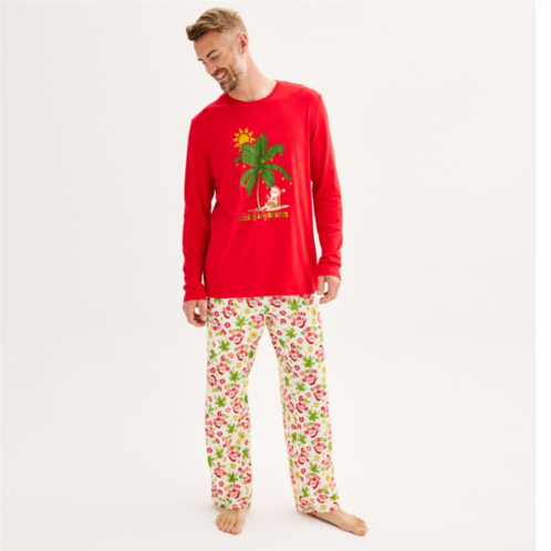 Mens Jammies For Your Families Santa On Holiday Top & Bottoms Pajama Set