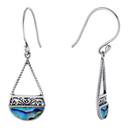 Main and Sterling Oxidized Sterling Silver Open Abalone Textured Teardrop Earrings