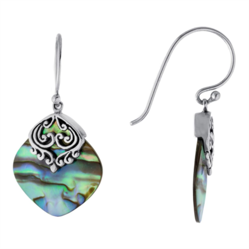 Main and Sterling Oxidized Sterling Silver Abalone Filigree Drop Earrings