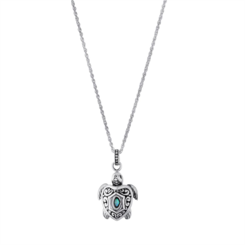 Main and Sterling Oxidized Sterling Silver Abalone Filigree Turtle Pendant Necklace