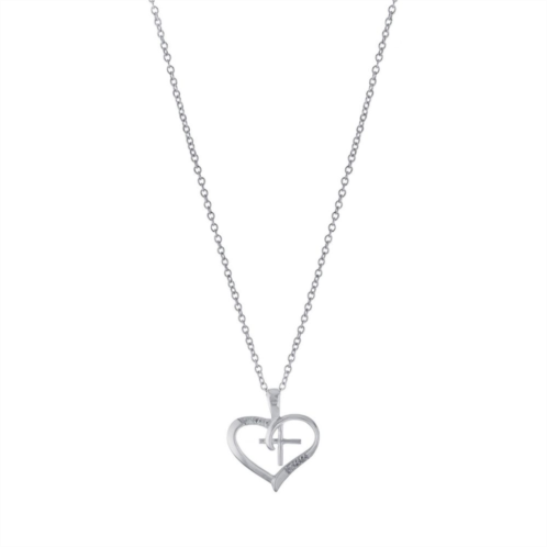 Main and Sterling Sterling Silver Cubic Zirconia Open Heart & Cross Pendant Necklace
