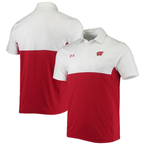 Mens Under Armour White/Red Wisconsin Badgers 2022 Blocked Coaches Performance Polo