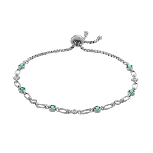 Kristen Kesho Sterling Silver Lab-Created Emerald & Circle Link Adjustable Bolo Bracelet