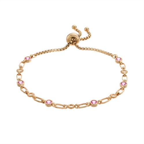 Kristen Kesho Sterling Silver Lab-Created Pink Sapphire & Circle Link Adjustable Bolo Bracelet