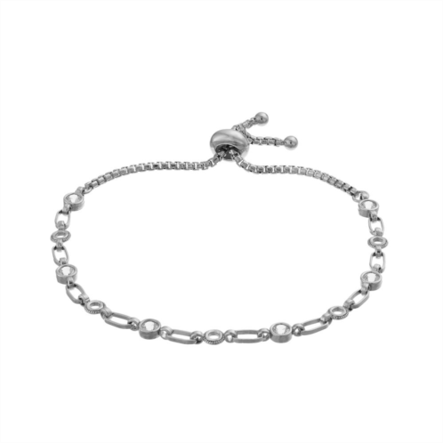 Kristen Kesho Sterling Silver Lab-Created White Sapphire & Circle Link Adjustable Bolo Bracelet