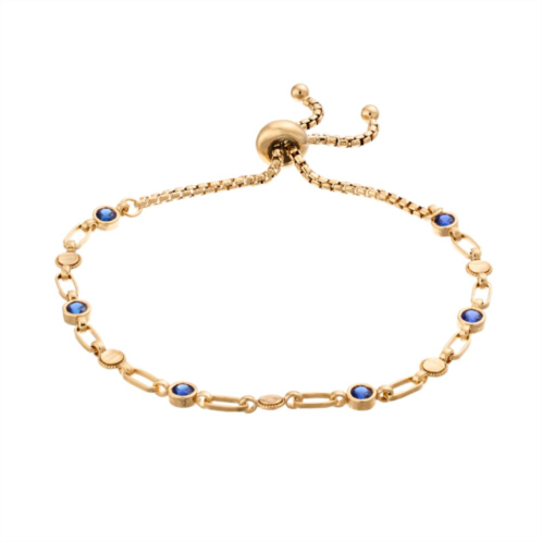 Kristen Kesho Sterling Silver Lab-Created Sapphire & Round Link Adjustable Bolo Bracelet
