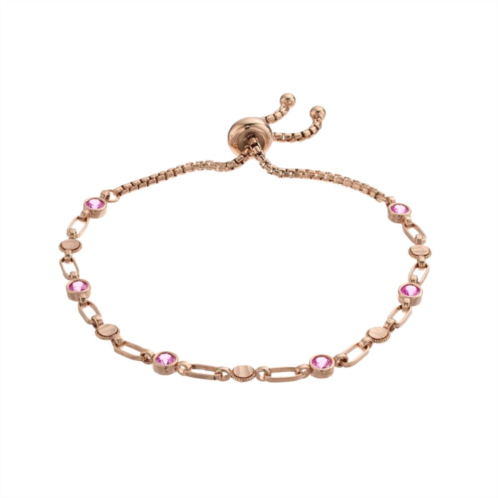 Kristen Kesho Sterling Silver Lab-Created Pink Sapphire & Round Link Adjustable Bolo Bracelet
