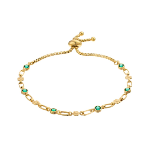 Kristen Kesho Sterling Silver Lab-Created Emerald & Flower Link Adjustable Bolo Bracelet