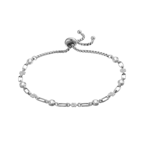 Kristen Kesho Sterling Silver Lab-Created White Sapphire & Flower Link Adjustable Bolo Bracelet