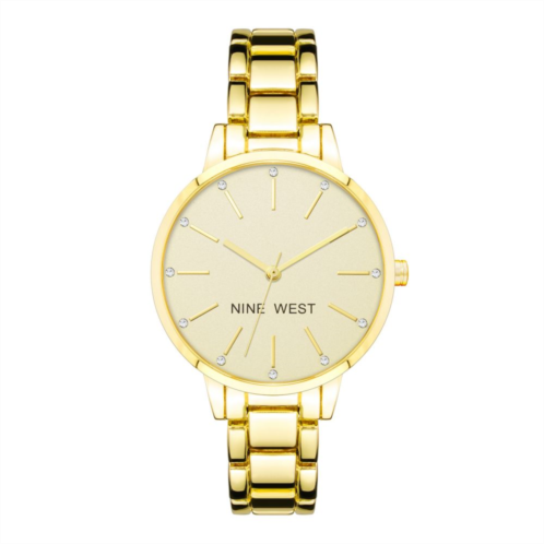 Nine West Womens Gold-Tone Bracelet Watch with Crystal Accents