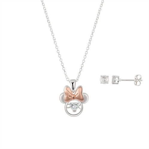 Disneys Minnie Mouse Dancing Cubic Zirconia Pendant Necklace & Stud Earrings Duo Set