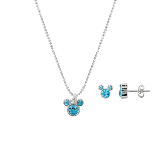 Disneys Mickey Mouse Blue Crystal Silhouette Necklace & Stud Earring Duo Set