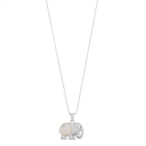 City Luxe Mother of Pearl & Clear Cubic Zirconia Silver Elephant Pendant Necklace