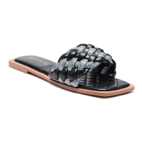 London Rag Allium Womens Metallic Woven Slide Sandals