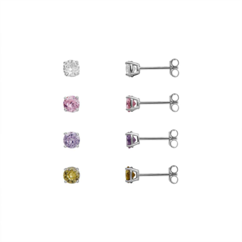 PRIMROSE 4 Pair Multi-Color Cubic Zirconia Stud Earring Set