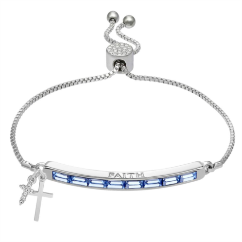 Brilliance Crystal & Sapphire FAITH Adjustable Bracelet with Cross Charms