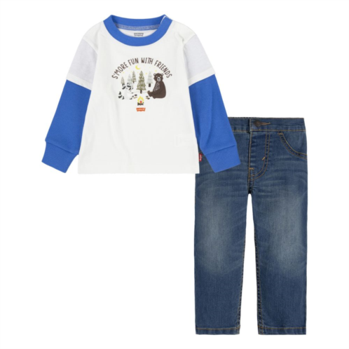 Baby Boy Levis SMore Friends Graphic Mock-Layer Tee & Denim Jeans Set