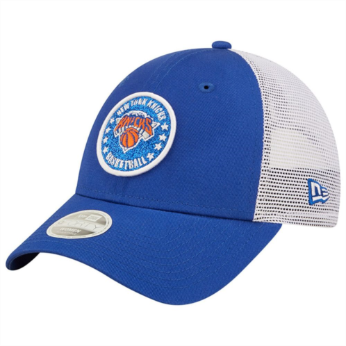 Womens New Era Blue/White New York Knicks Glitter Patch 9FORTY Snapback Hat