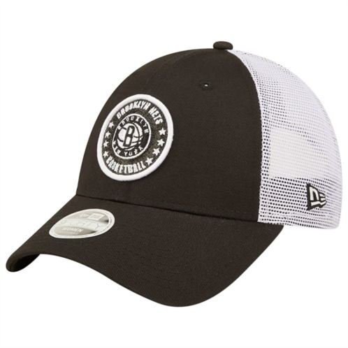 Womens New Era Black/White Brooklyn Nets Glitter Patch 9FORTY Snapback Hat