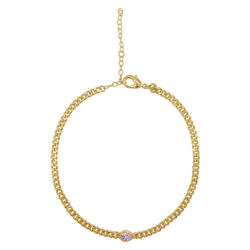 Adornia 14k Gold Plated Curb Chain Necklace with Pear Cut Crystal