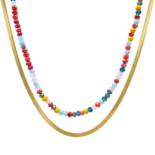 Adornia 14k Gold Plated Rainbow Beaded Necklace & Herringbone Necklace Set