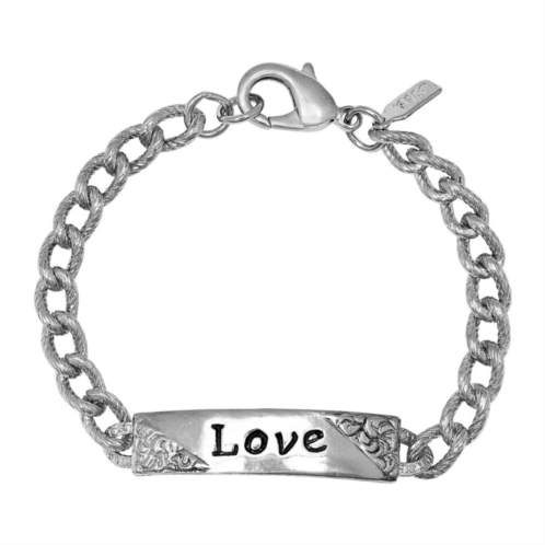 1928 Silver Tone Embossed Love Curb Link Bracelet