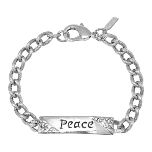 1928 Silver Tone Embossed Peace Curb Link Bracelet