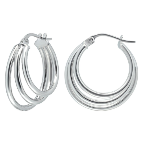Aleure Precioso Sterling Silver 1.5 mm x 20 mm 3 Row Hoop Earrings