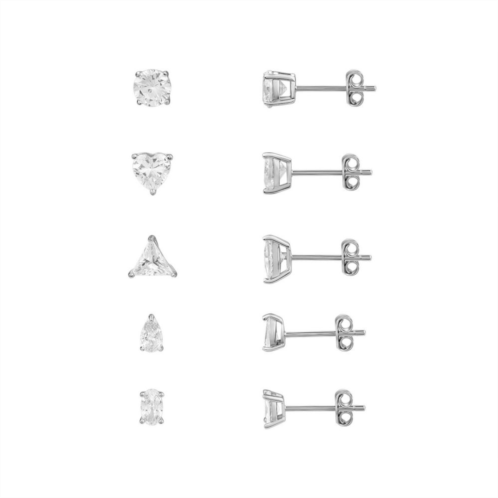 PRIMROSE Sterling Silver Cubic Zirconia 5-Pair Stud Earring Set