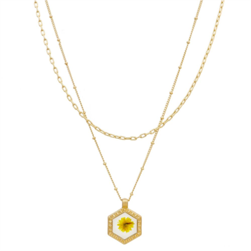 Bella Uno Gold Tone Pressed Yellow Genuine Flower Layered Pendant Necklace