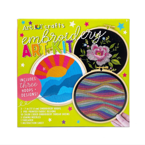 Art 101 Crafts Embroidery Art Kit with 3 Embroidery Hoops and Designs