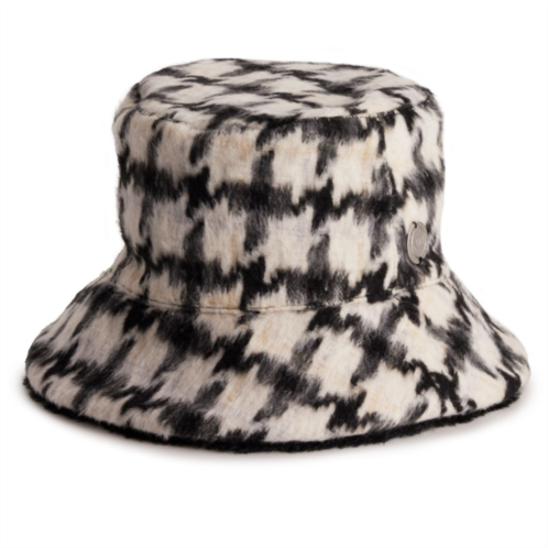 Womens Nine West Reversible Houndstooth Faux Fur Bucket Hat