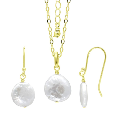 Aleure Precioso terling Silver Freshwater Cultured Pearl Medallions Pendant Necklace & Drop Earrings Set