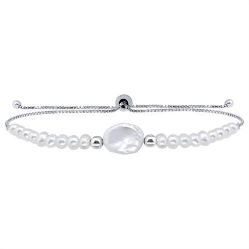 Aleure Precioso Sterling Silver Freshwater Cultured Pearl Beaded Adjustable Bracelet