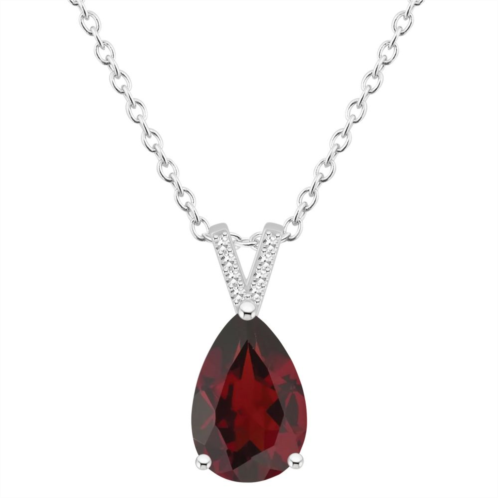 Alyson Layne Sterling Silver 12 mm x 8 mm Pear Shape Gemstone & Diamond Accent Pendant Necklace