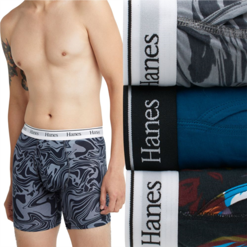 Mens Hanes Originals Ultimate 3-Pack Boxer Briefs with Moisture-Wicking Stretch Cotton