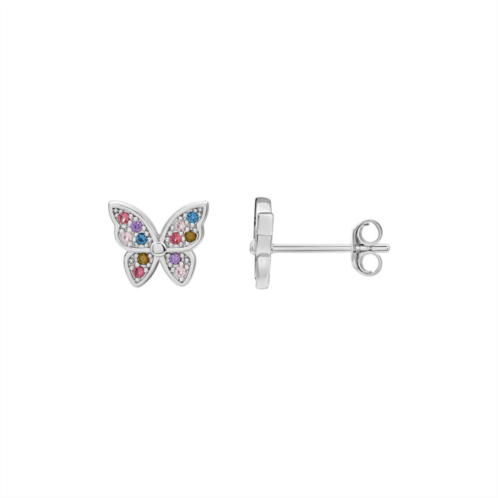 PRIMROSE Sterling Silver Multicolor Nano Stone & Cubic Zirconia Butterfly Stud Earrings