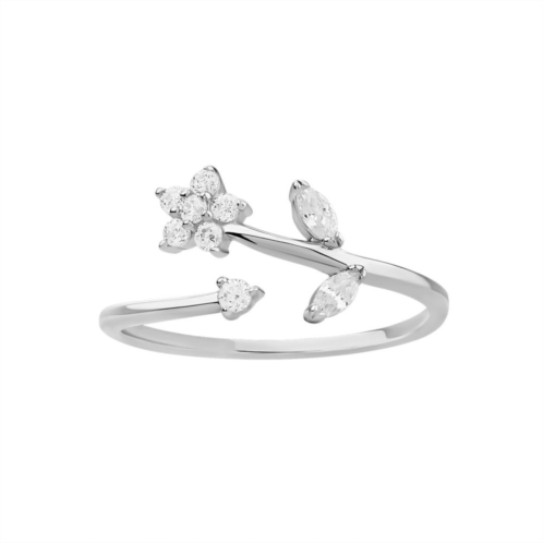 PRIMROSE Sterling Silver Cubic Zirconia Polished Flower Bypass Ring