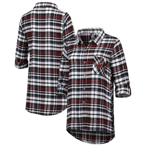 Unbranded Womens Concepts Sport Black Arizona Cardinals Mainstay Plaid Full-Button Long Sleeve Nightshirt