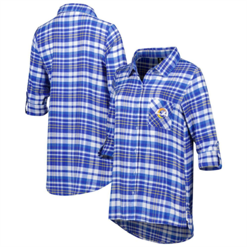 Unbranded Womens Concepts Sport Royal Los Angeles Rams Mainstay Plaid Full-Button Long Sleeve Nightshirt