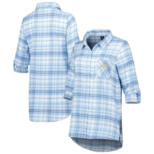 Unbranded Womens Concepts Sport Powder Blue/Navy Los Angeles Chargers Mainstay Flannel Full-Button Long Sleeve Nightshirt